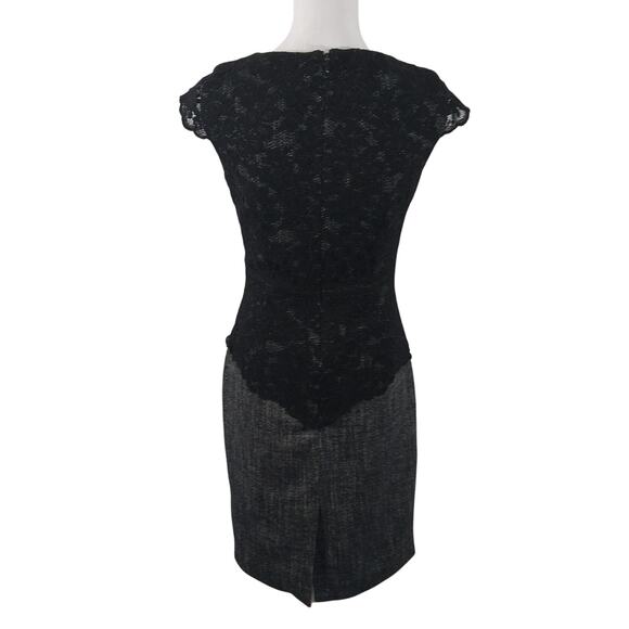 NWOT! ANTONIO MELANI! BLACK W/WHITE TWEEDY FINISH & BLACK LACE DRESS! SZ 4 - Picture 5 of 10